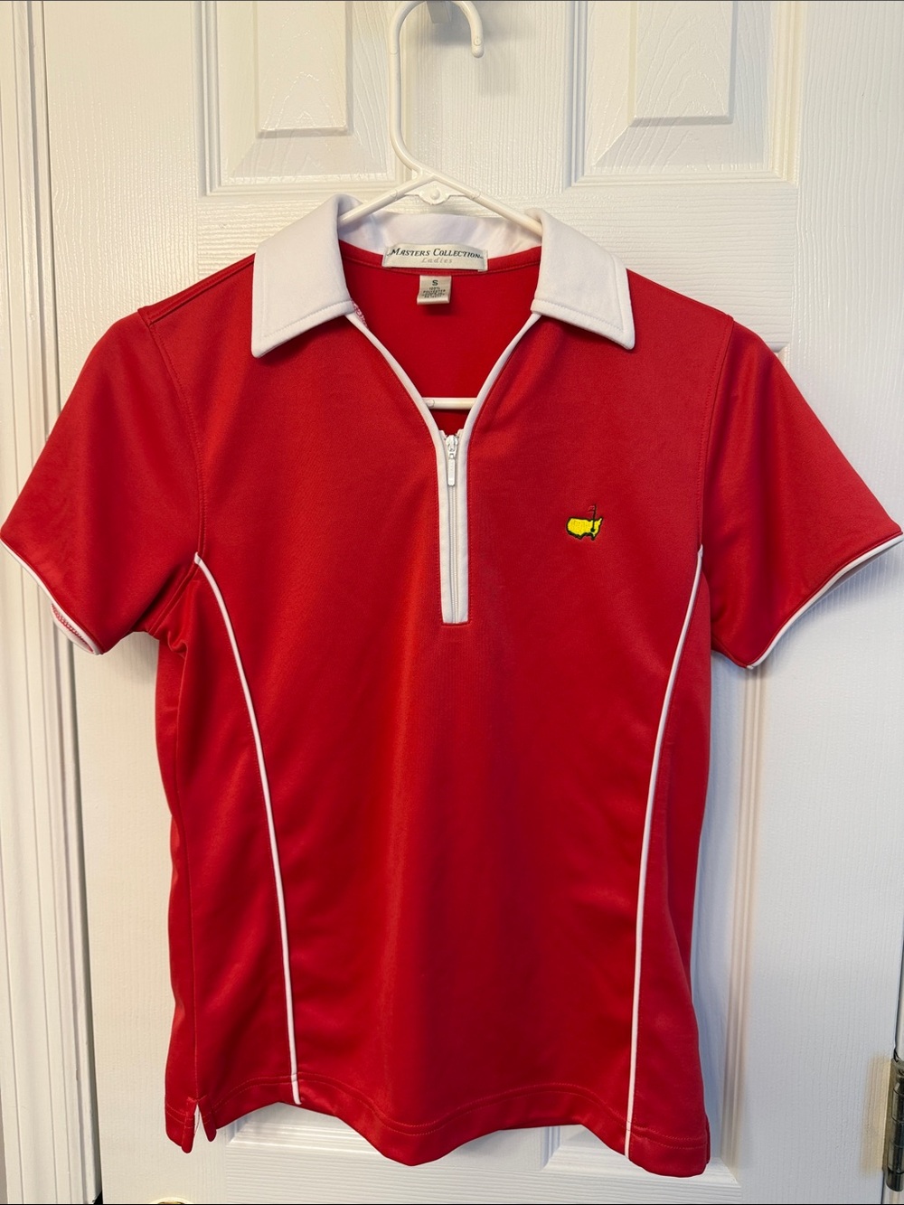 Vintage Masters Collection Red Short-Sleeve Zip Front Polo Shirt, White Piping